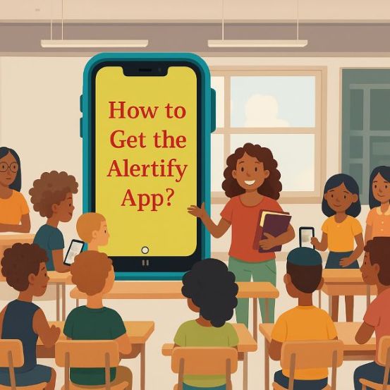 Big phone in a classroom of children